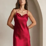Silk Cowl Neck Mini Dress with Spaghetti Straps